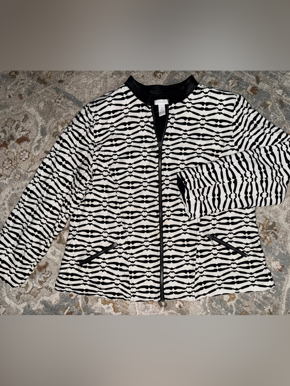 Women's Zebra Patterned Zip Bomber Style Jacket